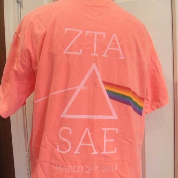 ZTA Sorority Fluo Coral Rainbow T-Shirt - Picture 1 of 9